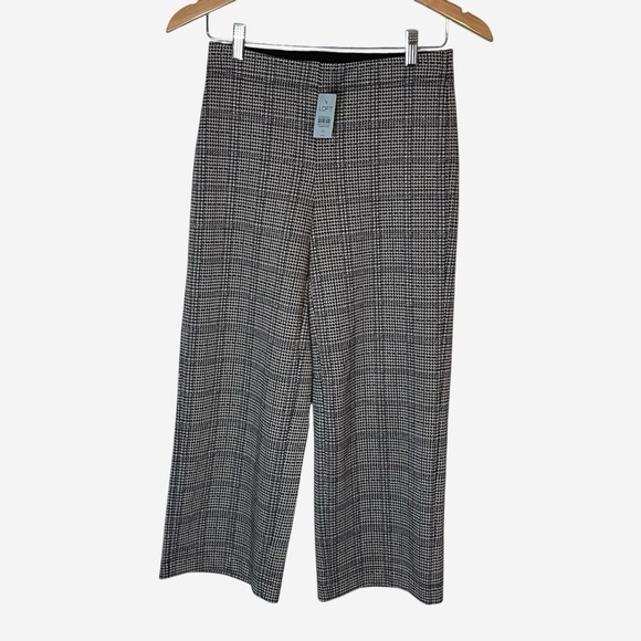 LOFT Ankle Pants XSP Wide Leg Shimmer Plaid Black Gray Pull-On Elastic Waist NEW - Picture 1 of 11